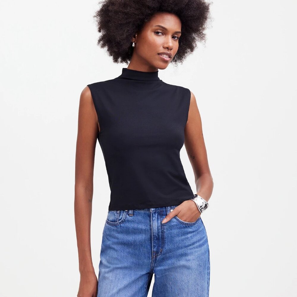 Madewell Funnelneck Cropped Black Tee NWT